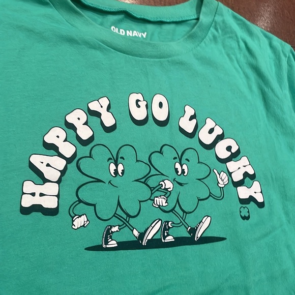 Old Navy Green Happy Go Lucky Graphic T-Shirt - Picture 2 of 4